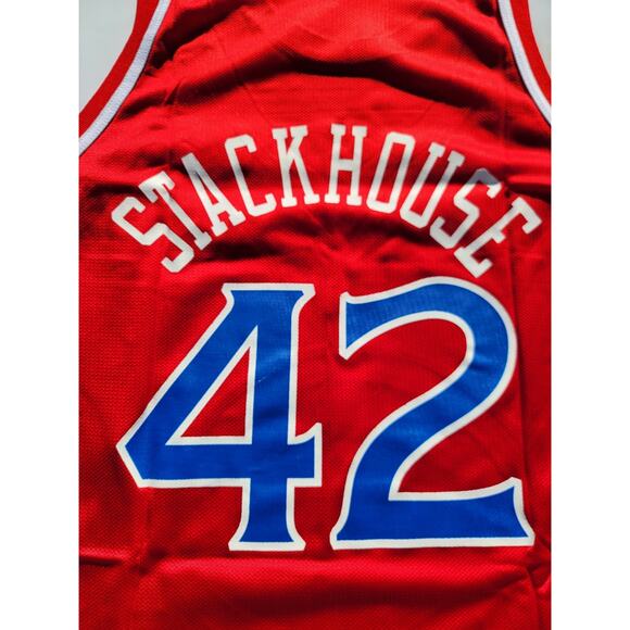 Vintage Champion Jerry Stackhouse 42 Jersey Men 44 Red Philadelphia 76ers NBA - Picture 6 of 6